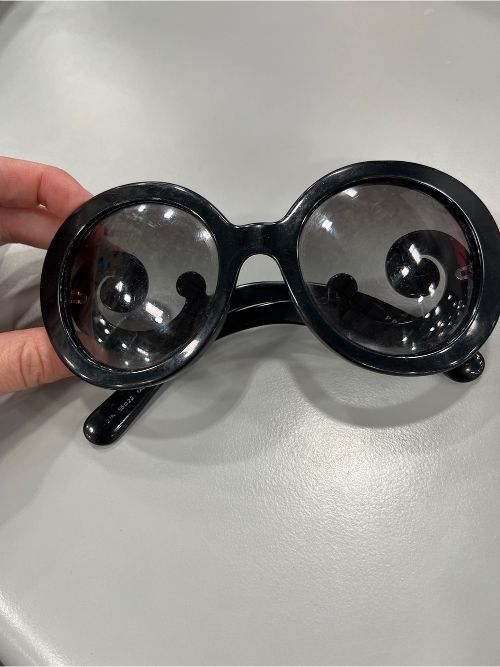 Prada Sunglasses Baroque Swirl Black Round SPR 27N 55022 1AB-3M1 135 2N